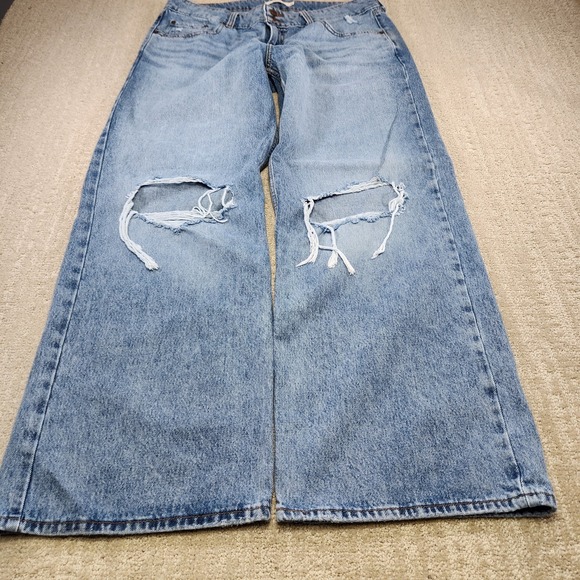 Levis Jeans Women 32 Superlow Wide Leg Blue Denim Flare Cowgirl Rodeo 36X32 - Picture 1 of 11